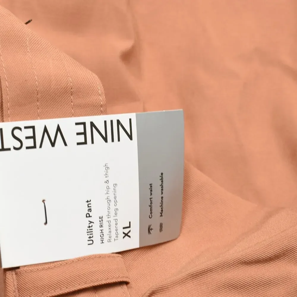 NEW Nine West Women Cargo Tapered Pants Rayon Orange Size XL Zip Solid
